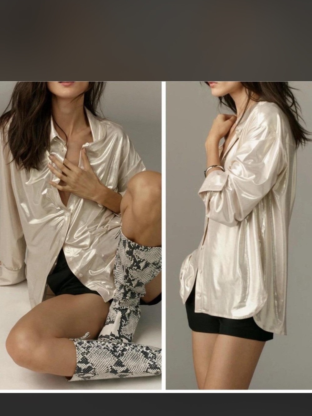 Anthropologie Champagne Satin Button-Down Shirt